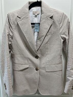Loft Seersucker pinstripe blazer Sz 00P NWT white and honey
